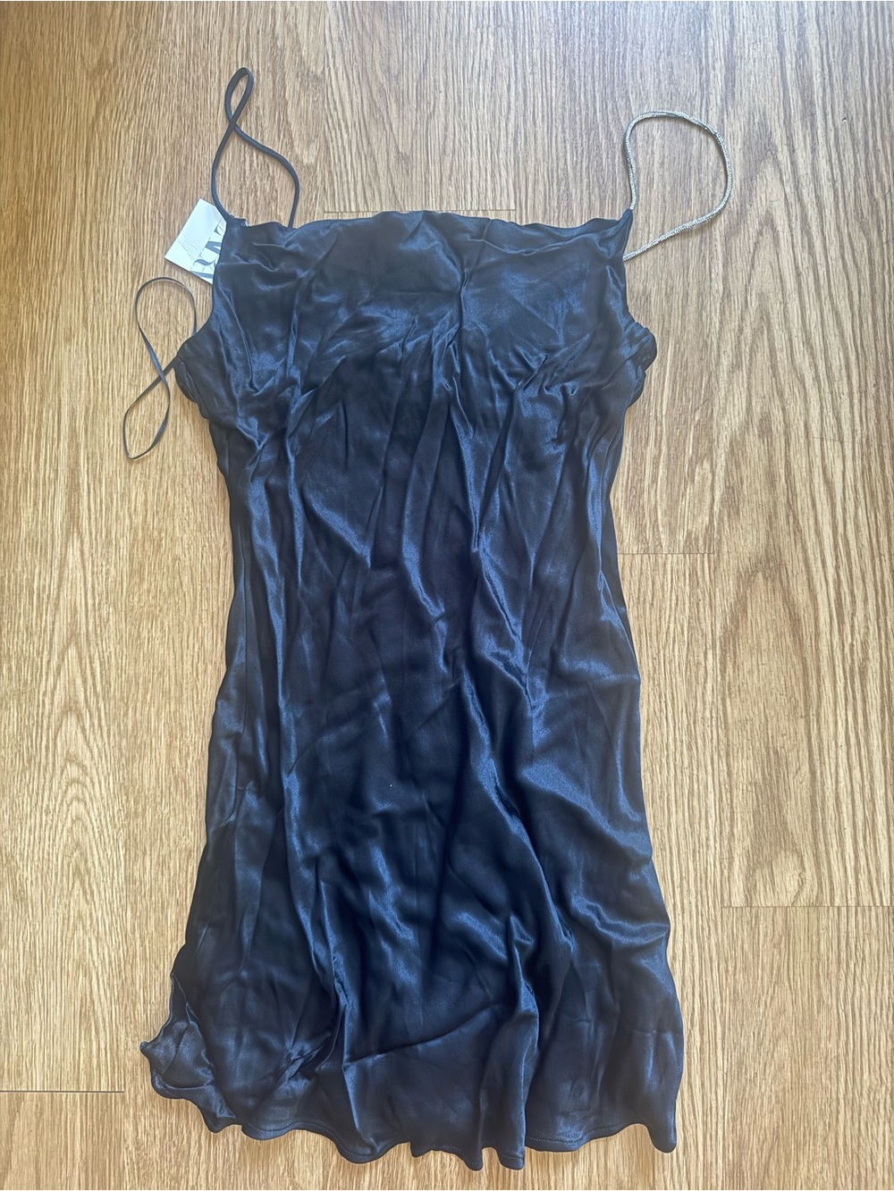 Zara Black Satin Slip Dress with Spaghetti Straps